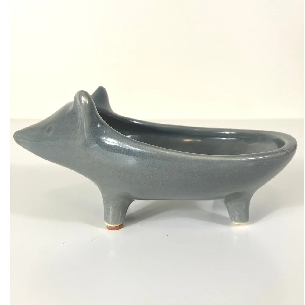 West Elm Hedgehog Succulent Animal Ceramic Planter Dish Gray